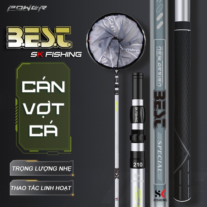 Vợt Cá Câu Đài Carbon BEST SK Fishing cao cấp có thể thu gọn